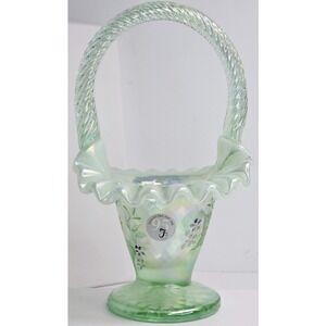 Fenton Vintage Hand Painted Glass Basket [Angels Blush] *Rare*